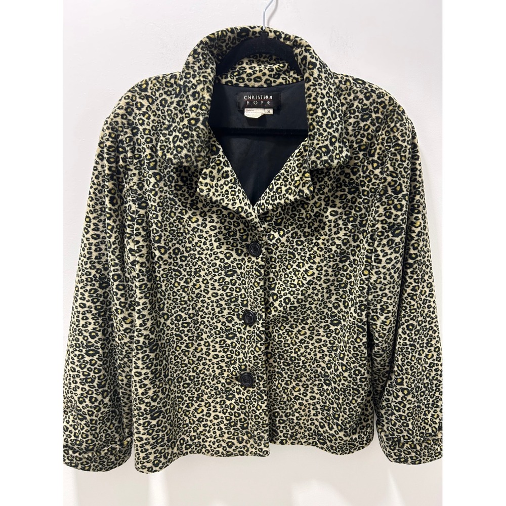 Christina Hope Petite Leopard Print Jacket XL Button Front Animal Blazer Lined